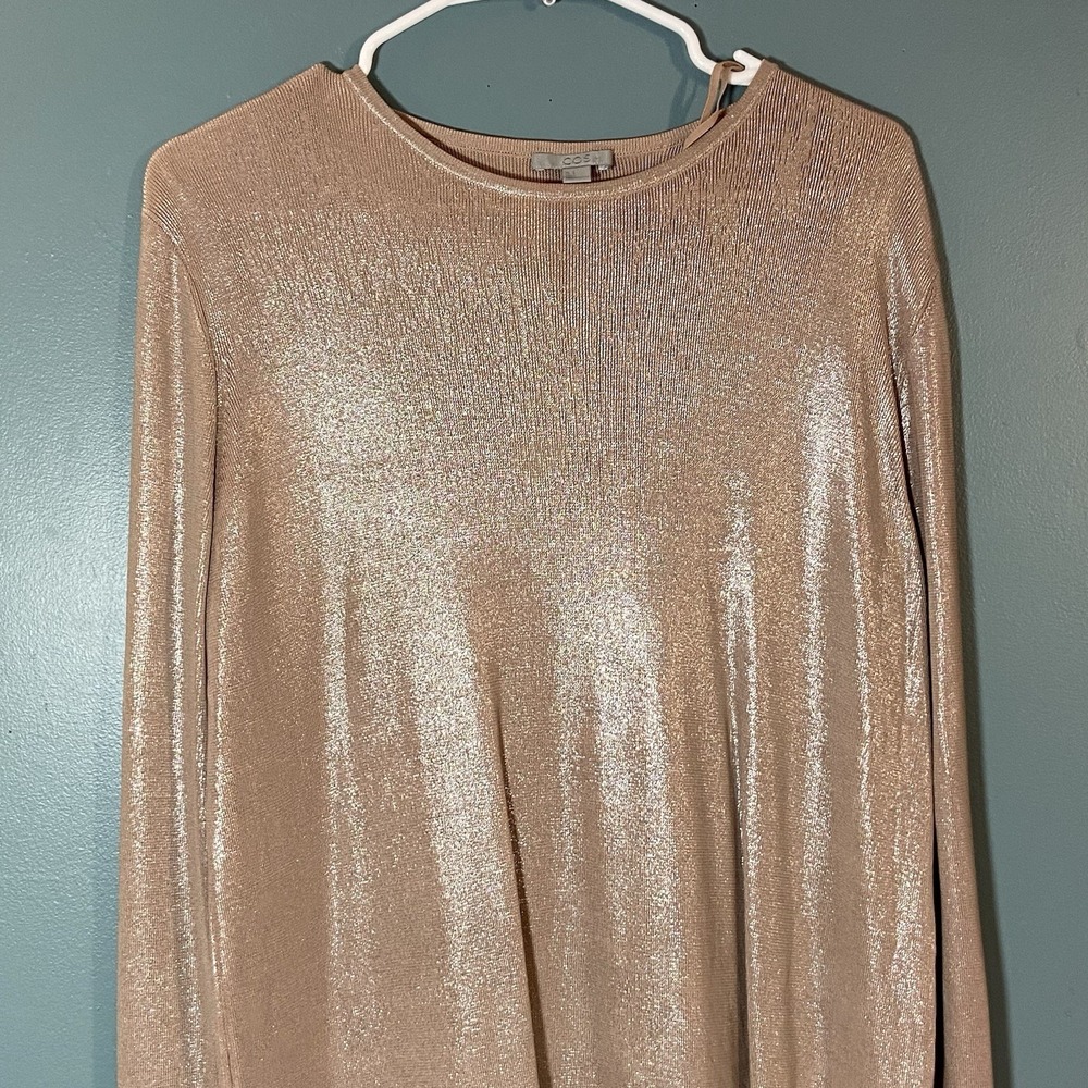 COS Women's Metallic Pink Dress Long Sleeve Size Small Midi Viscose - Picture 4 of 9